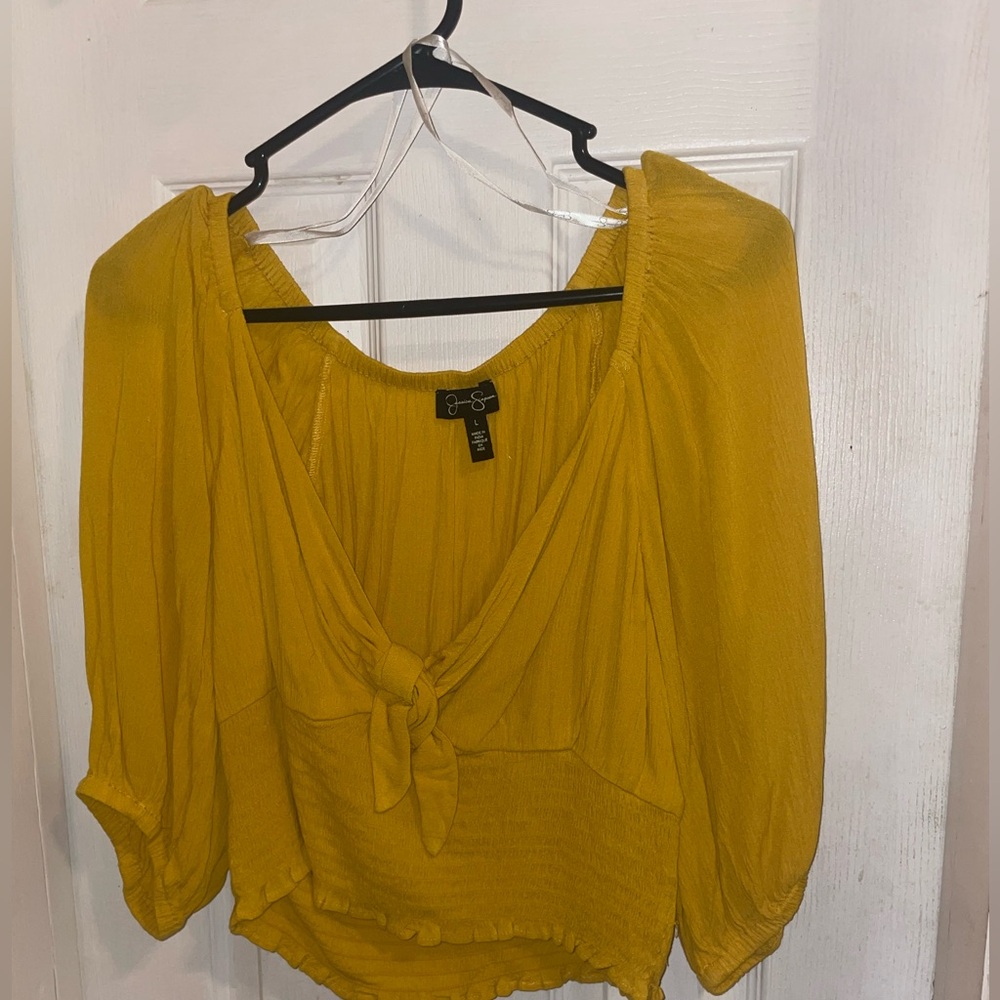 Jessica Simpson Yellow Puff Sleeve Blouse with Tie Front